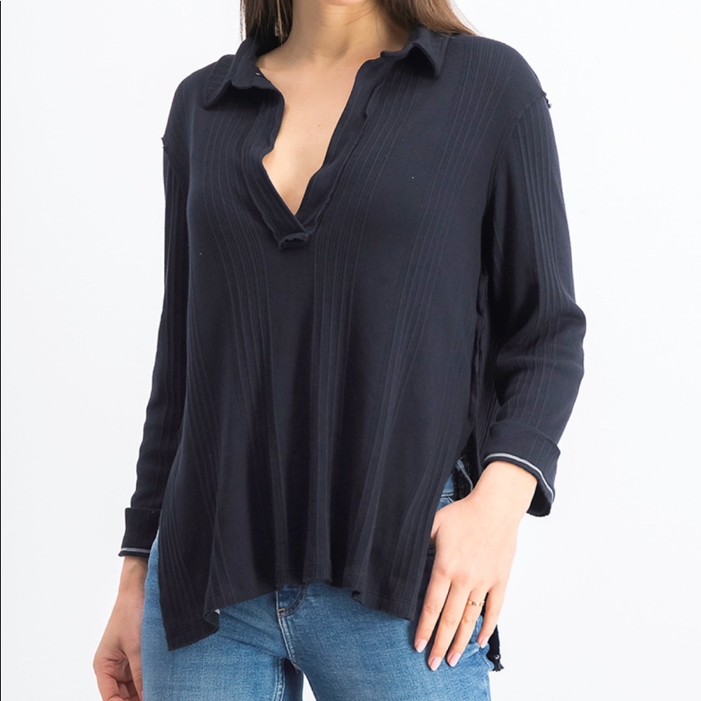 Free People collared ribbed shirt